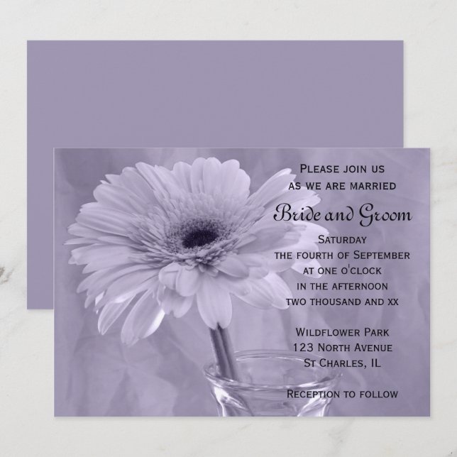 Faire-part de mariage marguerite teintée pourpre (Devant / Derrière)