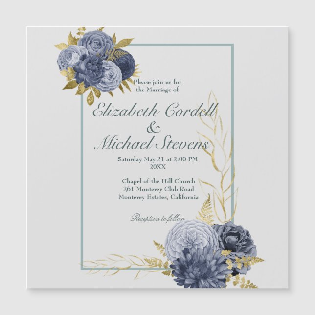 Faire-part de mariage mariage Flat Dusty Blue Gold (Devant)