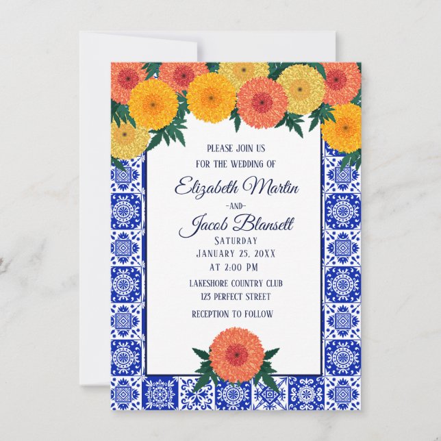 Faire-part de mariage Marigolds en mosaïque mexica (Devant)
