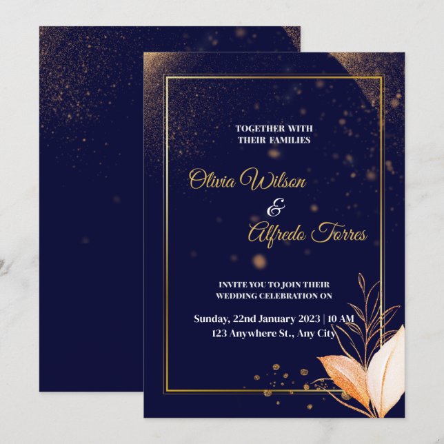 faire-part de mariage marine aux couleurs or (Devant / Derrière)