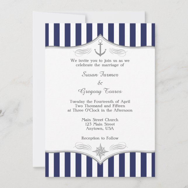 Faire-part de mariage marine bleu gris (Devant)