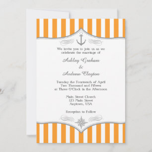 Faire-part de mariage marine gris-blanc orange