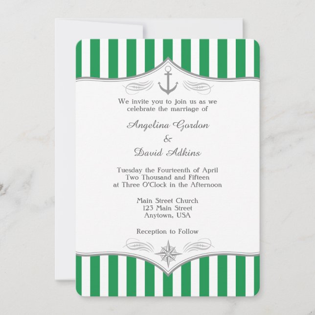 Faire-part de mariage marine gris blanc vert (Devant)