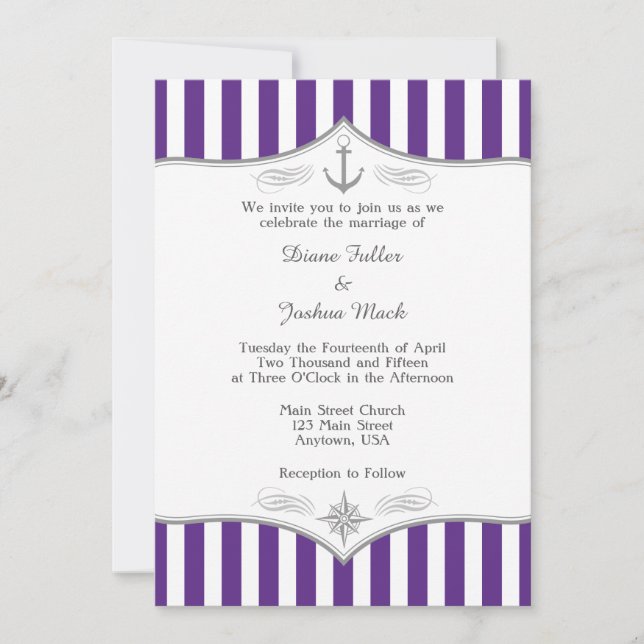 Faire-part de mariage marine gris pourpre (Devant)