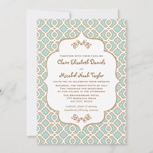 Faire-part de mariage marocale rouge et or (Devant)