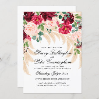 Faire-part de mariage Marsala peony rose pampas he