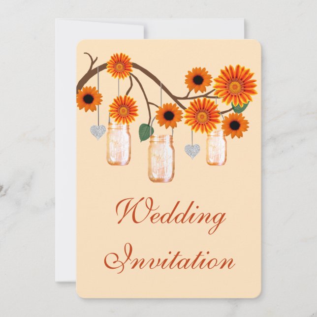 Faire-part de mariage Mason Jars aux fleurs orange (Devant)