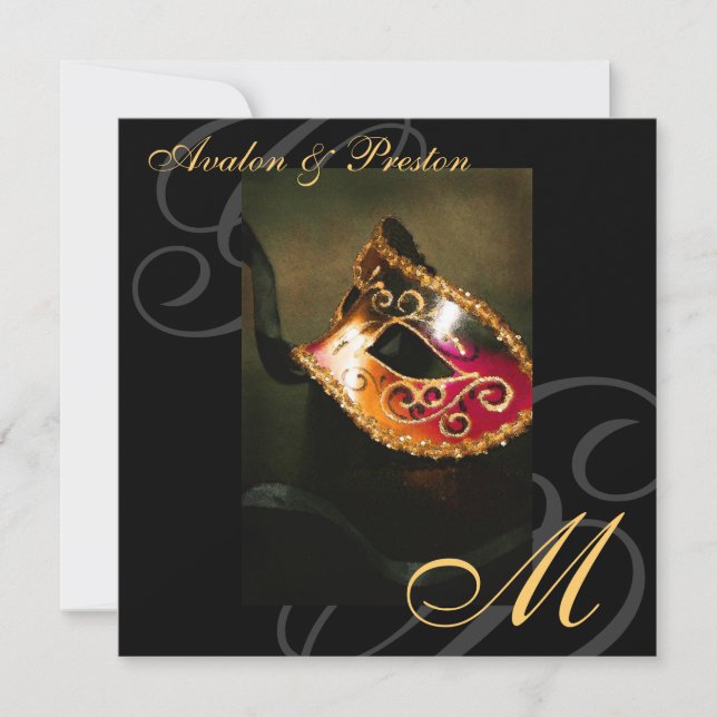 Faire-part de mariage Masquerade Mask Gold (Devant)