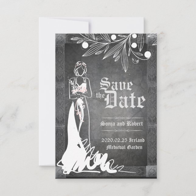 Faire-part de mariage médiéval en pierre de taille (Devant)