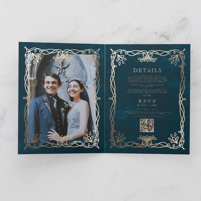 Faire-part de mariage médiévale d'Indigo Gold Ivy (Créateur téléchargé)