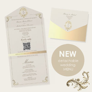 Faire-Part de Mariage + Menu Tout en Un Or Baroque