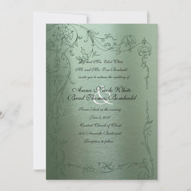 Faire-part de mariage métallique de vert timide de (Devant)