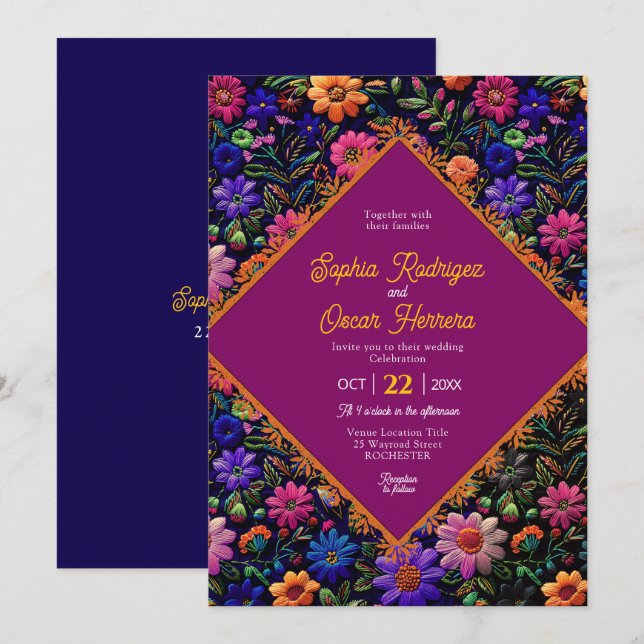 Faire-part de mariage mexicaine colorée (Devant / Derrière)