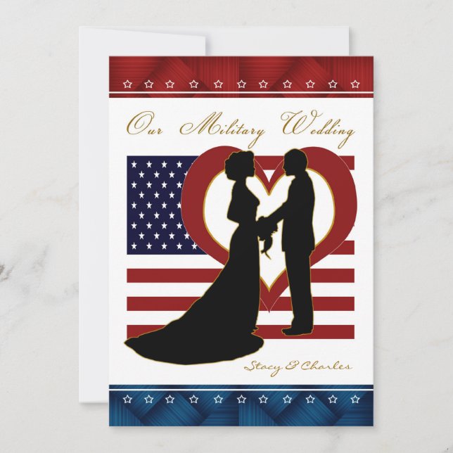 Faire-part de mariage militaire Coeur du drapeau s (Devant)