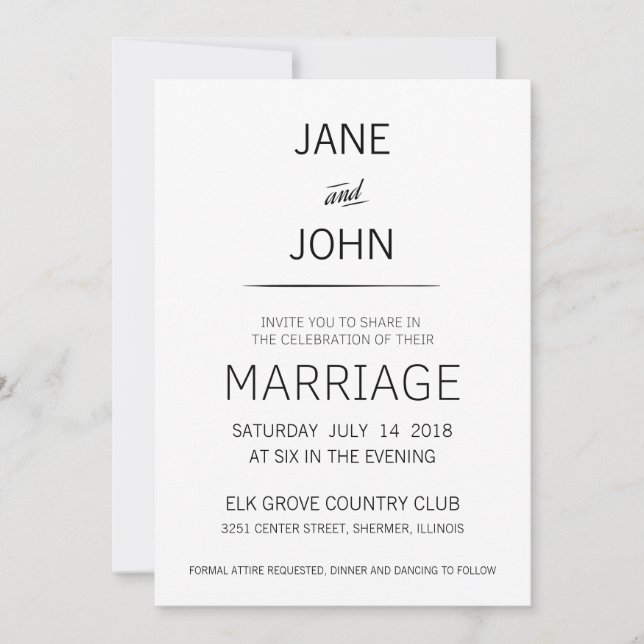 Faire-part de mariage minimal (Devant)