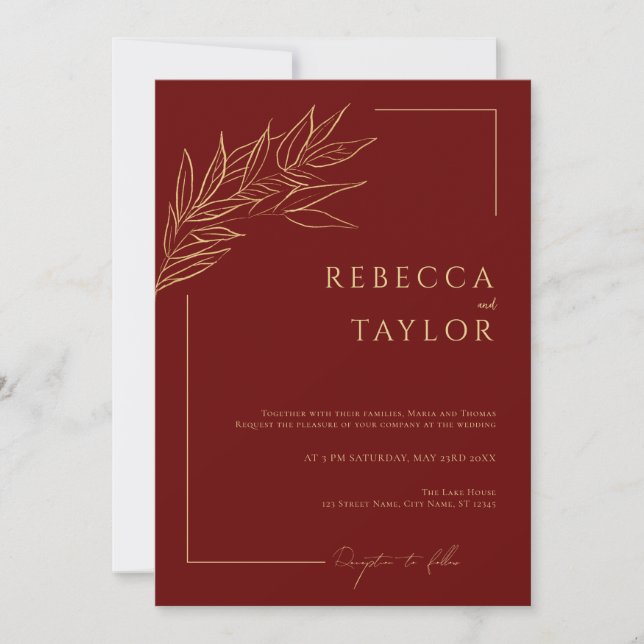 Faire-part de mariage minimal élégant rouge foncé (Devant)