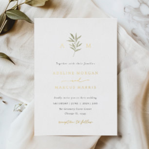 Faire-part de mariage Minimal Greenery Olive Branc