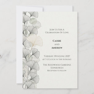 Faire-part de mariage Minimal Grey Ginkgo