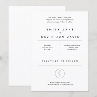 Faire-part de mariage minimal moderne blanc et