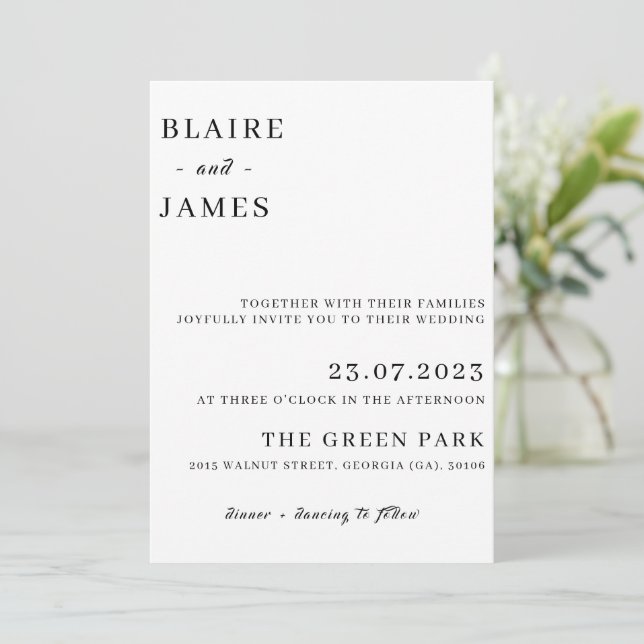 Faire-part de mariage minimaliste (Debout devant)
