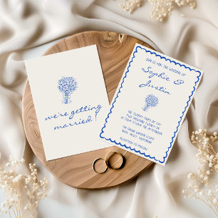 Faire-part de mariage minimaliste à bordure bleue