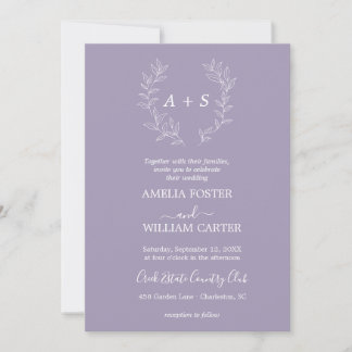 Faire-part de mariage minimaliste à feuilles avec