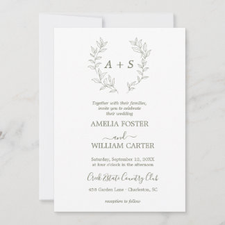 Faire-part de mariage minimaliste à feuilles avec