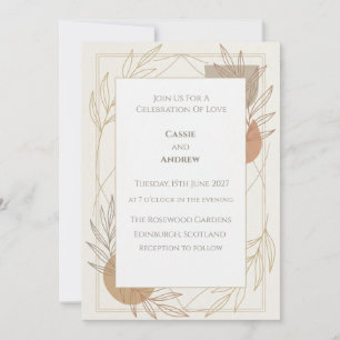 Faire-part de mariage minimaliste à feuilles d'or