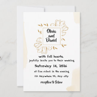 Faire-part de mariage minimaliste beige or dahlia
