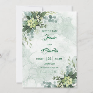Faire-part de mariage minimaliste blanc et vert