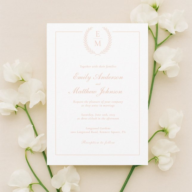 Faire-part de mariage Minimaliste Blush Laurel (Créateur téléchargé)