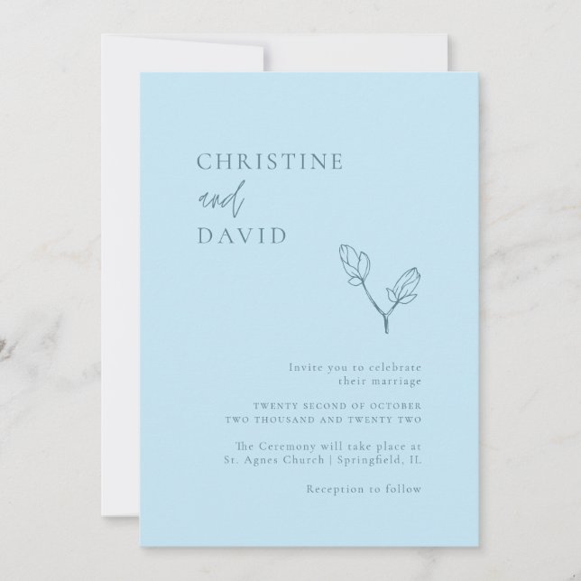Faire-part de mariage minimaliste Bohême bleu doux (Devant)