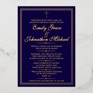 Faire-part de mariage minimaliste chrétien Navy av