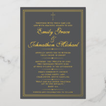 Faire-part de mariage minimaliste chrétien or foil