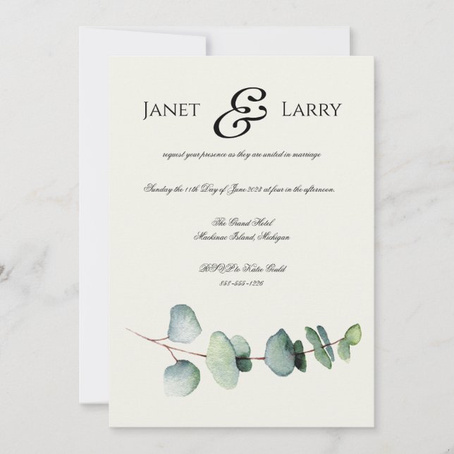 Faire-part de mariage minimaliste d'Eucalyptus (Devant)