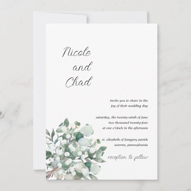 Faire-part de mariage minimaliste d'eucalyptus (Devant)