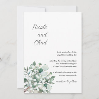 Faire-part de mariage minimaliste d'eucalyptus
