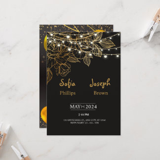 Faire-part de mariage minimaliste élégant noir