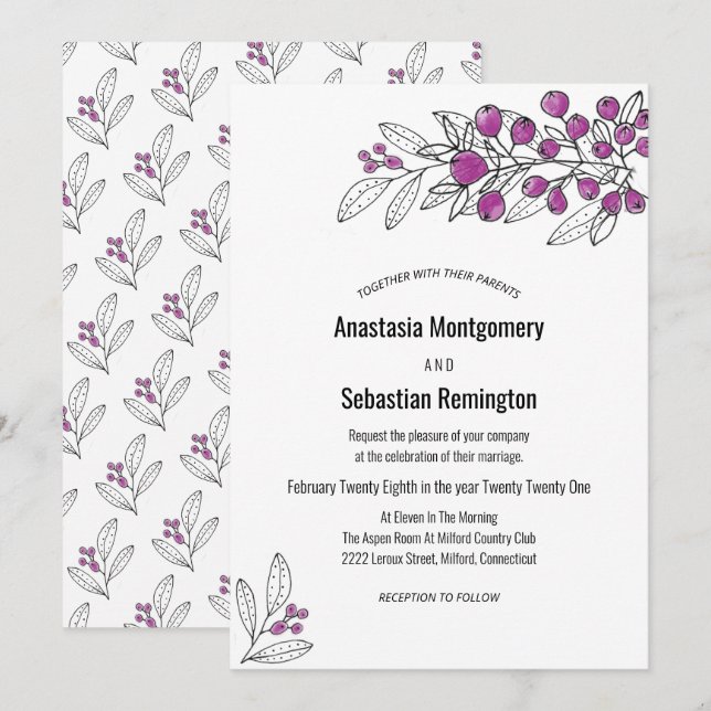 Faire-part de mariage minimaliste en feuille de ce (Devant / Derrière)