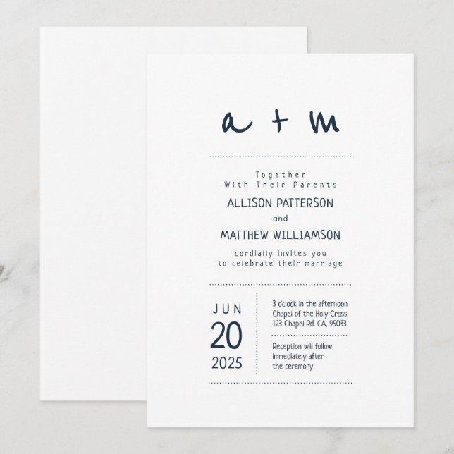 Faire-part de mariage minimaliste et moderne (Devant / Derrière)