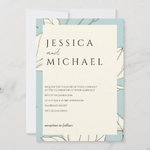 Faire-part de mariage minimaliste Floral Bleu