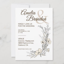 Faire-part de mariage minimaliste floral en art li