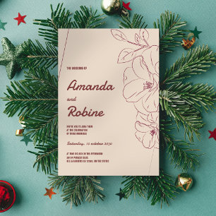 Faire-part de mariage minimaliste Floral Line Art
