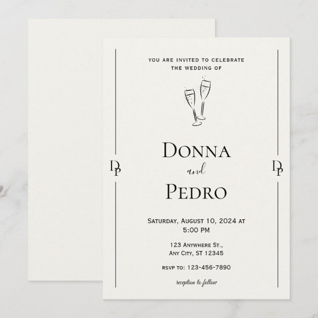 Faire-part de mariage minimaliste gris noir (Devant / Derrière)