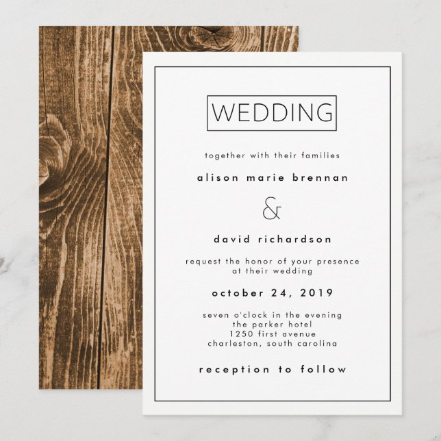 Faire-part de mariage minimaliste industriel (Devant / Derrière)