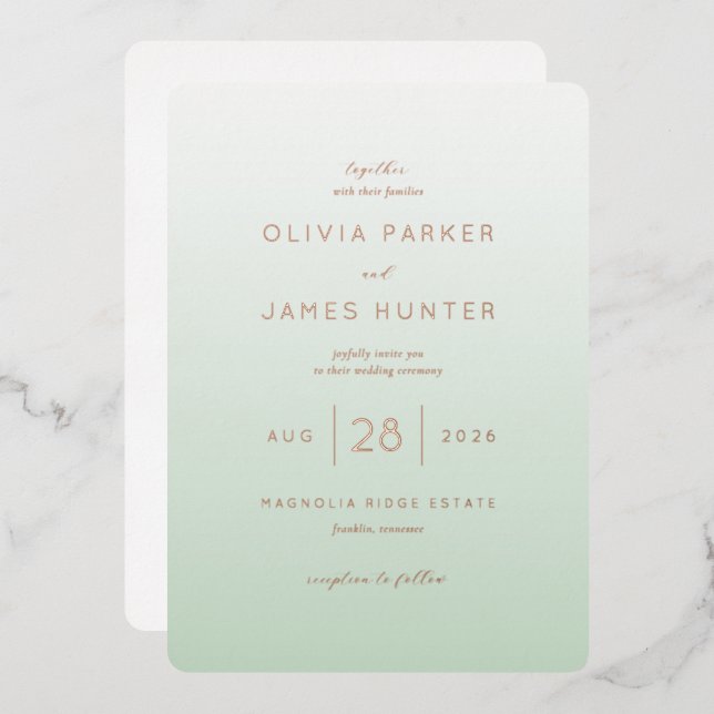 Faire-part de mariage minimaliste Menthe élégant (Recto/Verso)