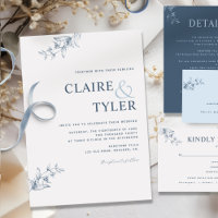 Faire-Part de Mariage Minimaliste Moderne Bleu Élé