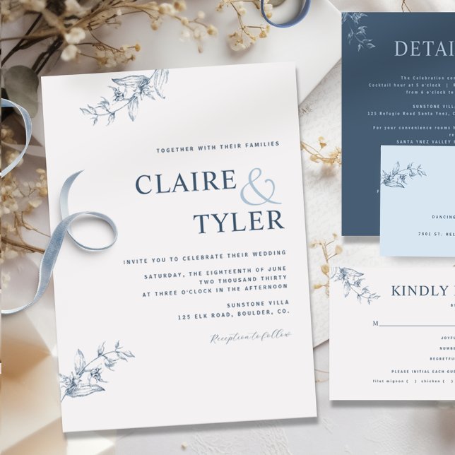 Faire-Part de Mariage Minimaliste Moderne Bleu Élé (Créateur téléchargé)