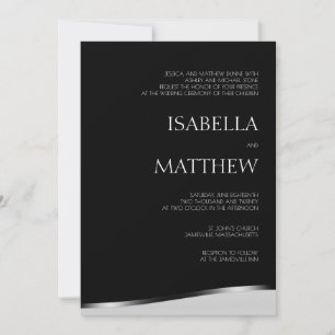 Faire-part de mariage minimaliste moderne noir et