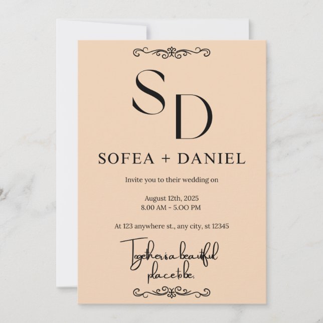 Faire-part de mariage minimaliste | Modifiable mod (Devant)